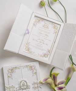 Magnifiques boîtes d'invitation florales personnalisées <span class=keywords><strong>de</strong></span> luxe avec gaufrage à sec, monogramme en feuille d'or et gaufrage en relief pour <span class=keywords><strong>mariage</strong></span> - Product Image 1
