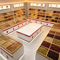 Vitrine de présentation complète sur mesure pour magasin de noix grillées, comptoir îlot pour fruits secs, usine de rayonnages pour magasin de snacks en vrac