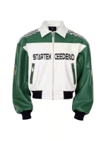 Blousons de moto en cuir épais isolés pour hommes, style streetwear, avec patchwork, broderies et logos, pour la course