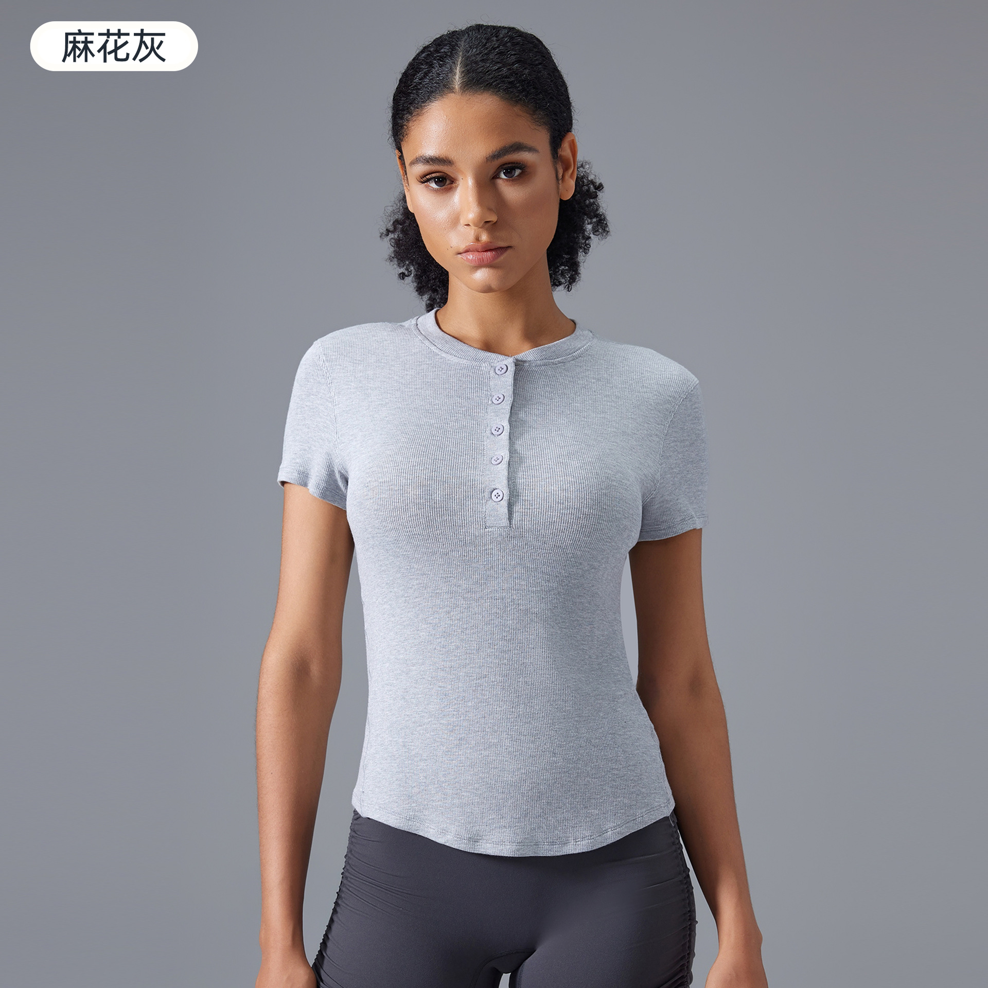 Summer Half Button Sports T Shirt Sexy Quick Dry High Elastic Ribbed Tank Top Breathable Fitness Yoga Top