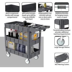 Carrito de Servicio de Plástico de Alta Resistencia DB con 3 Estantes, Capacidad de 600 lb, Asa Ergonómica, para Garaje - Product Image 5
