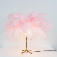 Lampe de table créative romantique lampe en plumes d'autruche nordique hôtel chambre chevet moderne luxe cuivre lampes de table en plumes d'autruche