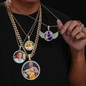 Hip Hop Style 18K Gold Plated Iced Zircon Diamond <strong>Locket</strong> Pendant <strong>Men's</strong> &amp; Women's Custom Blank Photo Memory <strong>Chains</strong> Necklace - Product Image 1