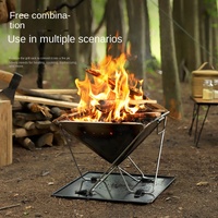 Réchaud pliant d'extérieur en acier inoxydable épaissi pour charbon de bois/bois de chauffage, support de feu de camp de grande taille pour camping et pique-nique 610L 9kg 40x36cm