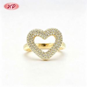Bagues de mode en gros, bague cœur plaquée or 18 carats avec zircon pour femme, bijoux tendance, bagues en grappe - Product Image 3