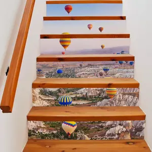 Mural impermeable para decoración de escalera, decoración artística de escalera extraíble, globo de aire caliente, pegatina para escalera
