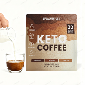Lifeworth Keto Herbal Coffee Latte - Café instantané végétalien faible en glucides <span class=keywords><strong>sans</strong></span> <span class=keywords><strong>sucre</strong></span>, sucré à la stévia, poudre d'huile MCT 80g/120g - Product Image 2