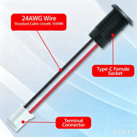 Connecteur USB-C femelle à montage sur panneau LN-006, câble 24AWG de 15 cm, connecteur Type-C fileté avec deux indicateurs de charge LED rouge et vert