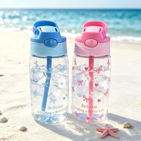 Bouteille d'eau PC 500 ml transparente avec paille, bouteille d'eau en plastique à bouton-poussoir anti-fuite, portable pour sports de plein air, pour enfants