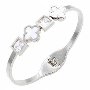 กำไลข้อมือคริสตัลไวท์โคลเวอร์ สแตนเลสสตีล ดีไซน์หรูหรา ประณีต - Product Image 2