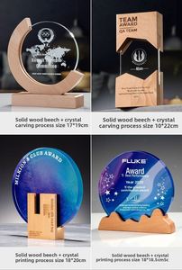 HighEnd Custom Logo <b>Crystal</b> & Wood Combo Trophy for Excellence Recognition - Product Image 4