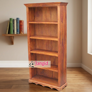 Bibliothèque ouverte moderne en bois massif, 5 étagères, style farmhouse, meuble de bureau à domicile, vitrine, artisanat indien - Product Image 4