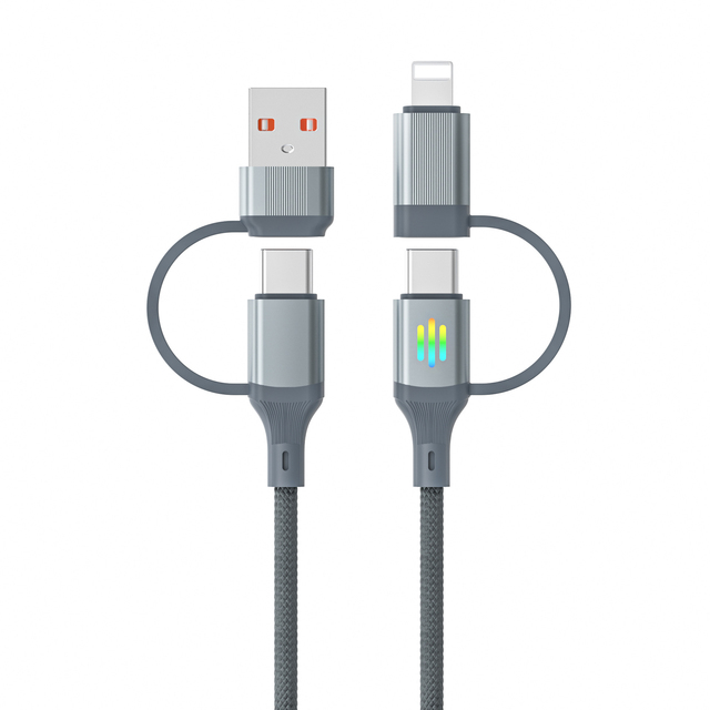 PD 4 in 1 Fast Charging Cable Type-C Nylon Braided USB C to C 8 Pin 3A Multifunctional Data Cable for All Smartphones