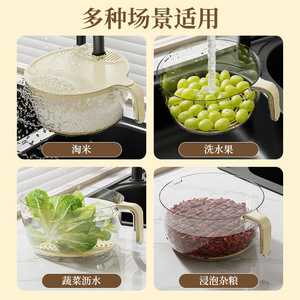 Rice Washing Spoon <b>Plastic</b> Creamy White Hands Free Vegetable Fruit Drainer <b>Kitchen</b> Sieve - Product Image 3