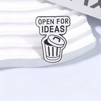 Broche en émail 'Open For Ideas' motif poubelle de bureau et poubelle de dessin animé, humour sarcastique, pour sac à dos, vêtements, badge, bijoux, cadeaux