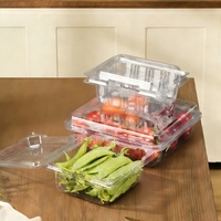Boîte d'emballage transparente en plastique pour fraises avec couvercle à charnière, boîte à fruits en forme de coquille pour 1 lb de baies, vente en gros