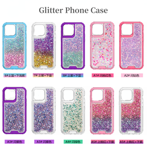Fundas de teléfono al por mayor 3 en 1 funda de teléfono de lujo con purpurina para <span class=keywords><strong>iPhone</strong></span> 15 <span class=keywords><strong>Pro</strong></span> <span class=keywords><strong>Max</strong></span>, funda de teléfono con purpurina degradada para Spark go 2024 - Product Image 1