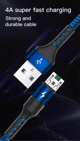 Kabel Mikro Nylon Berkualitas Tinggi 1M 2M 3M Pengisian Cepat 4A untuk Ponsel, Smartwatch, Printer, Power Bank, Kabel Terjalin