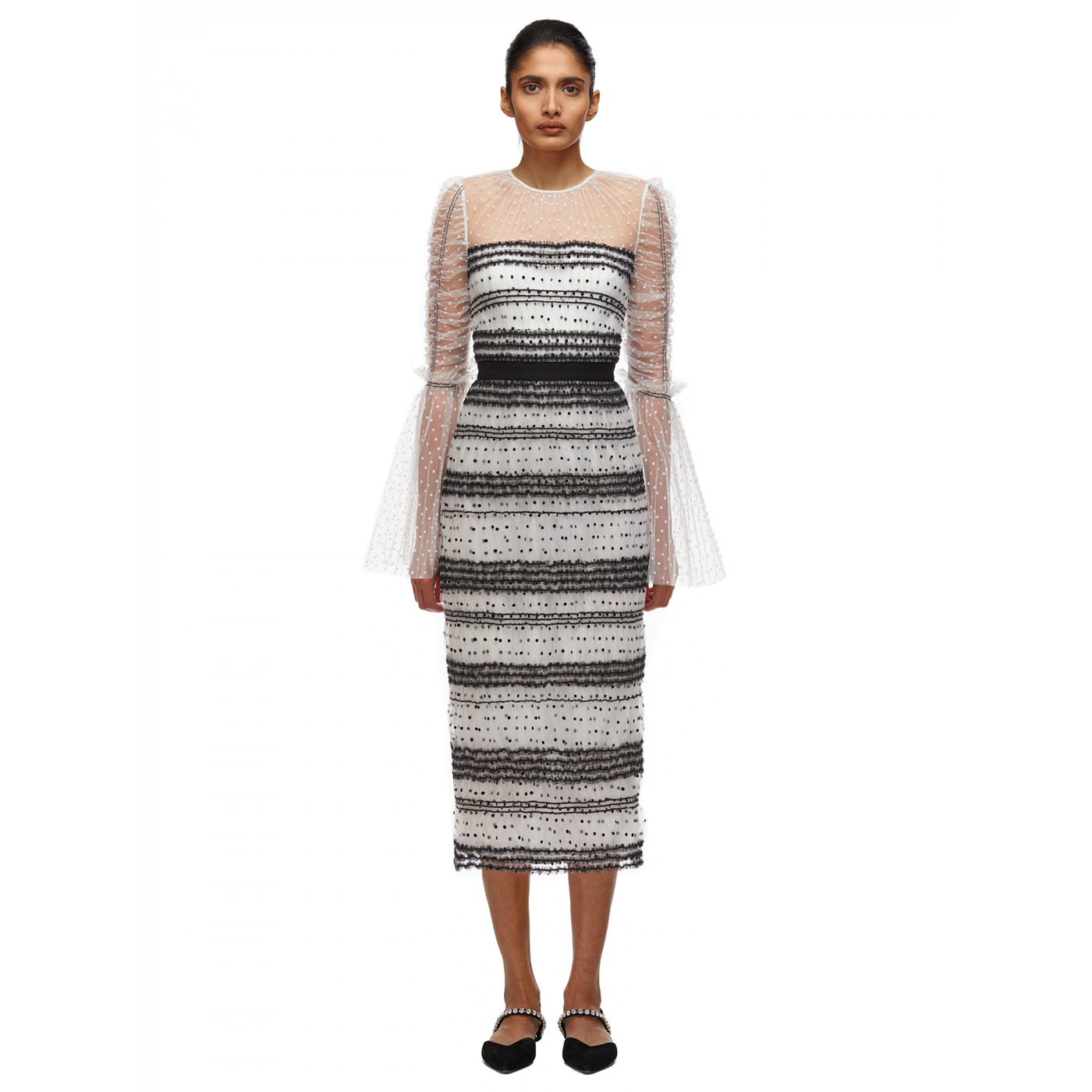 Новое поступление 2021, женское контрастное белое Сетчатое платье миди в горошек, повседневное элегантное вечернее платье