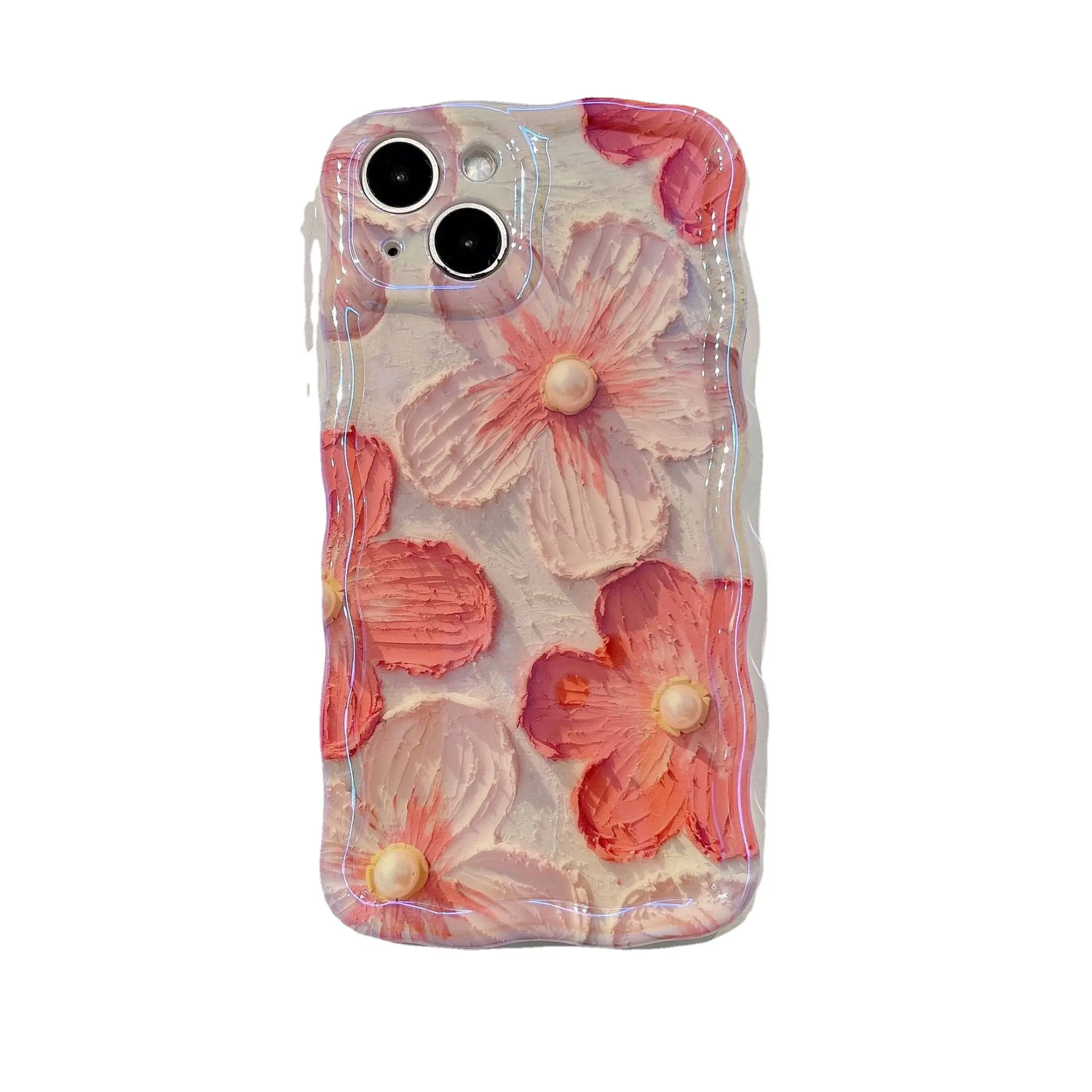 Luxe Mode Olieverfschilderij Bloemen Bloem Smartphones Beschermhoes Voor 15Promax Met Kettingen