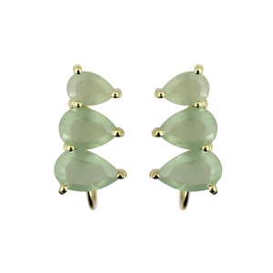 Designer Crystal Quartz Handmade Dangle <b>Earrings</b> Pear Shape Gemstone Prong Set in Gold Plating Fashion Hook Ear <b>Climbers</b> Jewelry - Product Image 4