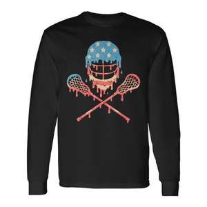 T-shirt à manches longues Lacrosse American Flag Drip Helmet Lax Sticks Ice Cream - Product Image 1
