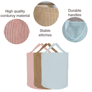 Grande pieghevole in tessuto di velluto a coste organizer cesto per la biancheria con manico in corda - Product Image 4
