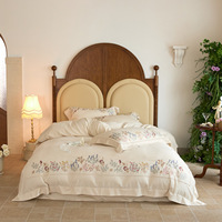Ensemble de literie de qualité supérieure, 80% coton, 20% lin, Oeko-Tex 100, broderie florale, 4 pièces, automne, pour chambre à coucher de style cottage