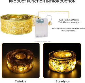 크리스마스 리본 요정 빛 문자열 크리스마스 트리 장식품 파티 장식 크리스마스 리본 Led 조명 배터리 전원 - Product Image 6