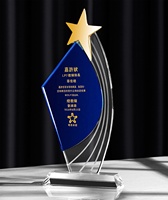 Trophée en verre K9 avec étoile métallique personnalisée, design classique, récompense en cristal, logo gravé au laser sur plaque personnalisée, cadeau promotionnel