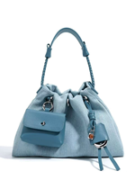 Sac seau vintage de luxe en jean avec cordon de serrage pour femme, sac à bandoulière en cuir pleine fleur pour dames, vente en gros