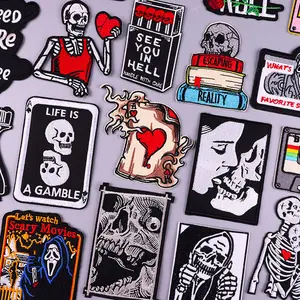 Poker Skull Borduurwerk/Naai Ijzer Op Patches Voor Kleding Strijken Stickers Product Groothandel Embleem Voor Jeans