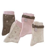 Chaussettes florales pour femmes, chaussettes mi-mollet polyvalentes, chaussettes en coton sans couture de couleur brun rosé