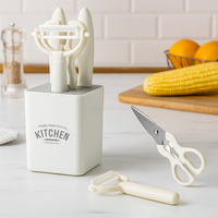 Ensemble de 5 ustensiles de cuisine manuels, gadgets pour la maison, couteau à fruits, éplucheur, ciseaux, support, durable, passe au lave-vaisselle, PP, acier inoxydable