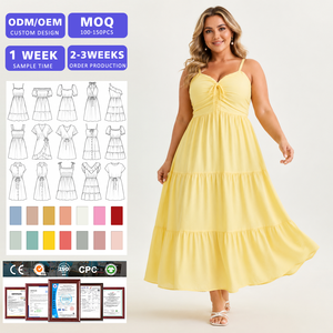Vestido Maxi de Talla Grande con Tirantes Finos, Estilo Bohemio, con Volantes, Cómodo, Suave, de Color Liso y Largo hasta el Tobillo, Suministro de Fábrica - Product Image 1