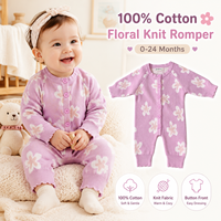 Romper Rajut Bunga 100% Katun untuk Bayi Perempuan, Lengan Panjang, Kancing Depan, Jumpsuit Musim Dingin, Pakaian Bayi, Baju Tidur Bayi Lembut