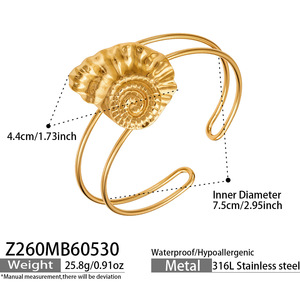 Nouveau Bracelet Manchette Femme <span class=keywords><strong>Série</strong></span> Océan Pentagramme Conque Étoile de Mer en Acier Inoxydable 316L Plaqué Or 18K Étanche pour l'Été - Product Image 4