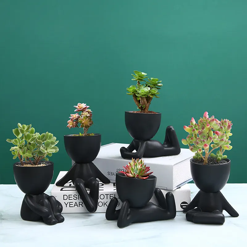 Redeco High Quality Creative Human Shaped Pots Mini Succulent Planter Ceramic Small Flower Pots For Garden Home Decoration