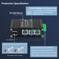 Mini Switch Industrial PoE+ Gigabit de 3 Puertos con Uplink SFP y Amplificador de Voltaje de 12-48VDC para Riel DIN