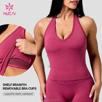 OEM HUCAI Débardeur de sport et soutien-gorge de sport à dos ouvert, bretelles réglables, encolure en V, avec soutien-gorge intégré, pour la gym, le fitness et le yoga, avec logo personnalisé