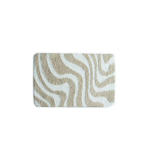 Tapis de bain rectangulaire en microfibre floqué, absorbant, antidérapant, à rayures, design minimaliste, pour l'entrée de la salle de bain - Product Image 4