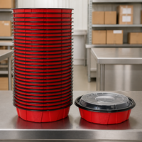 Prix Usine Modèle P2000-250 Rouge Noir Bac de Restauration Jetable avec Couvercle Boîte à Emporter Sans BPA Recyclable Compatible Micro-ondes Vente en Gros