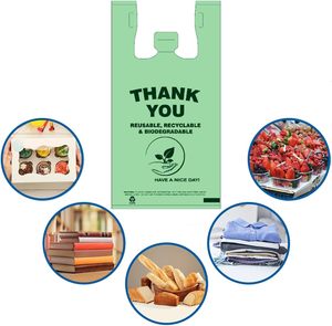 Amidon de maïs écologique Pla Pbat sacs de T-shirt sacs d'épicerie en plastique biodégradable amical Logo personnalisé gravure support d'impression <span class=keywords><strong>Egp</strong></span> - Product Image 2