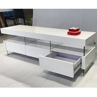 Support Tv avec miroir et lumière LED, 1 pièce, meuble de salon, unité pare-feu, éclairage LED