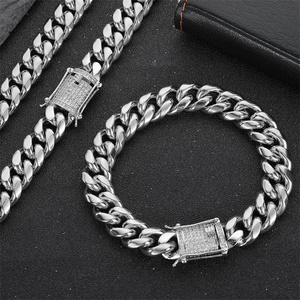สร้อยคอแบบ Cuban Link ชุบทองคำขาว ประดับเพชรซิคอน ตัวล็อคสแตนเลส เหมาะสำหรับงานปาร์ตี้ของผู้หญิง ขายดีสไตล์ฮิปฮอป - Product Image 5