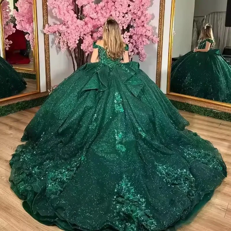 Customized Emerland Green Crystal Quinceanera Dresses Princess Lace  Appliqued Wedding Prom Dress Vestido Xv Anos 2025 Birthday| Alibaba.com