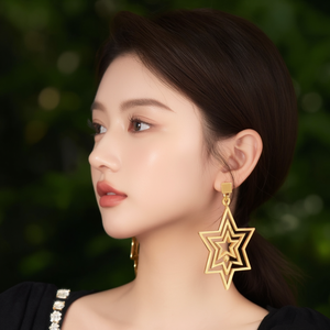 Fashion <b>Stud</b> <b>Earrings</b> Gold Plated 316L Stainless Steel Square <b>Crystal</b> Star Shape - Product Image 3