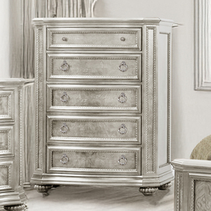 Glam <b>Silver</b> Metallic Nightstand - Embossed Panel & Ornate Hardware Bedroom <b>Bedside</b> <b>Table</b>, Hollywood Luxury Storage Furniture - Product Image 2