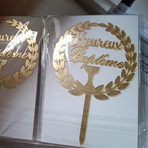 ท็อปเปอร์เค้กอะคริลิคสั่งทำพิเศษสุดหรู Heureux Bapteme สำหรับเด็กผู้หญิง & อุปกรณ์ตกแต่งเค้กสำหรับพิธีรับศีลมหาสนิทครั้งแรก - Product Image 6