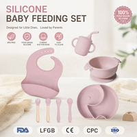 Ensemble de vaisselle pour bébé en silicone à motif animal, assiette, bol, bavoir, tasse, cuillère, fourchette, ensemble d'alimentation réutilisable pour enfants, usine OEM